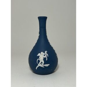 Wedgwood Cobalt Blue Jasperware Bud Vase Cherub Neoclassical England Stoneware